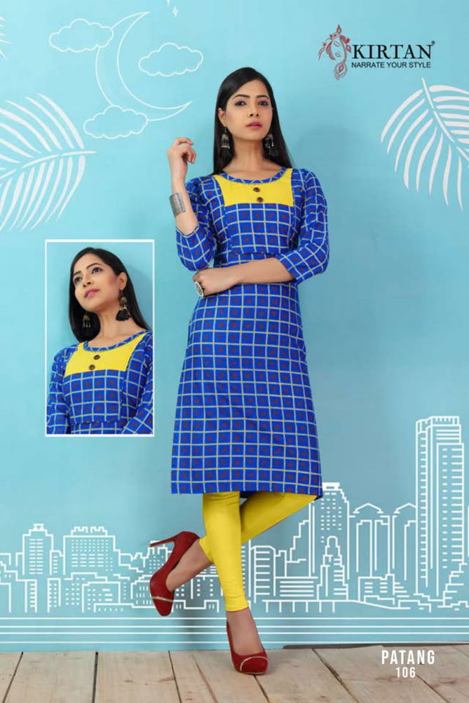 Kirtan Patang Rayon Printed Running Wear Kurti Wholesaler